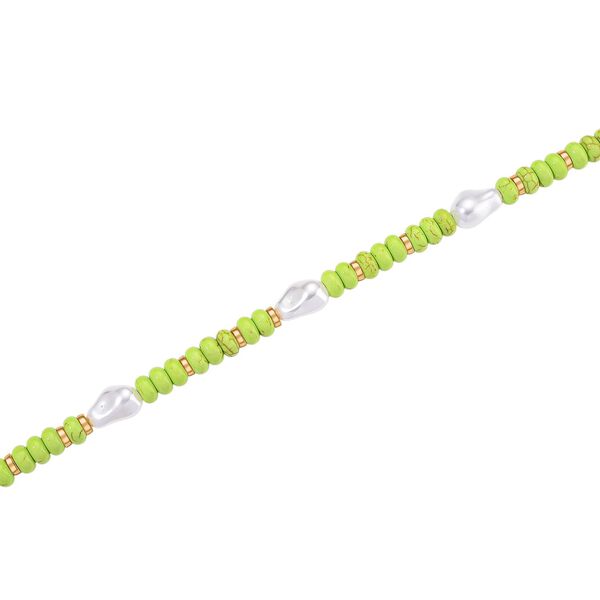 Wei&szlig;e Muschelkernperle, Gr&uuml;ner Howlit Halskette, ca. 50 cm + 5 cm Extender, goldfarben image number 4