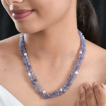 Tansanit und S&uuml;&szlig;wasserperlen Halskette, 91cm - 175 ct.