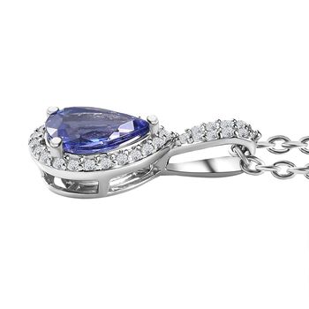 AA Tansanit, Wei&szlig;er Zirkon Anh&auml;nger mit Kette, 925 Silber platiniert ca. 1.42 ct