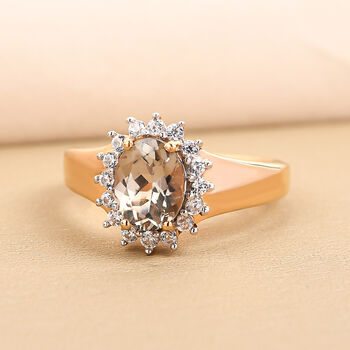 AAA Turkizit und wei&szlig;er Zirkon-Ring, 925 Silber Gelbgold Vermeil  ca. 1,65 ct