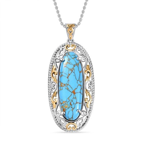 Blaues Türkis Anhänger mit Kette, Magnet auf der Rückseite, 950 Kupfer bicolor ca. 17.00 ct image number 0