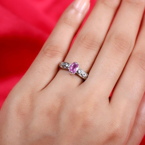 Fissure gef&uuml;llt Rosa Saphir und Zirkon Ring 925 Silber Platin-&Uuml;berzug image number 3
