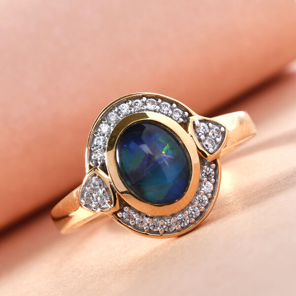 Boulder Opal Triplett und Zirkon Ring 925 Silber vergoldet  ca. 1,13 ct image number 3