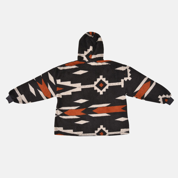 Wolkenweicher Sherpa-Hoodie mit Inkamuster, Schwarz-Beige-Orange, Einheitsgr&ouml;&szlig;e image number 3