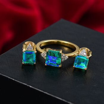 D'Joy Pfau Triplett Quarz und Zirkon Schmuckset, 925 Silber vergoldet - 6,14 ct.