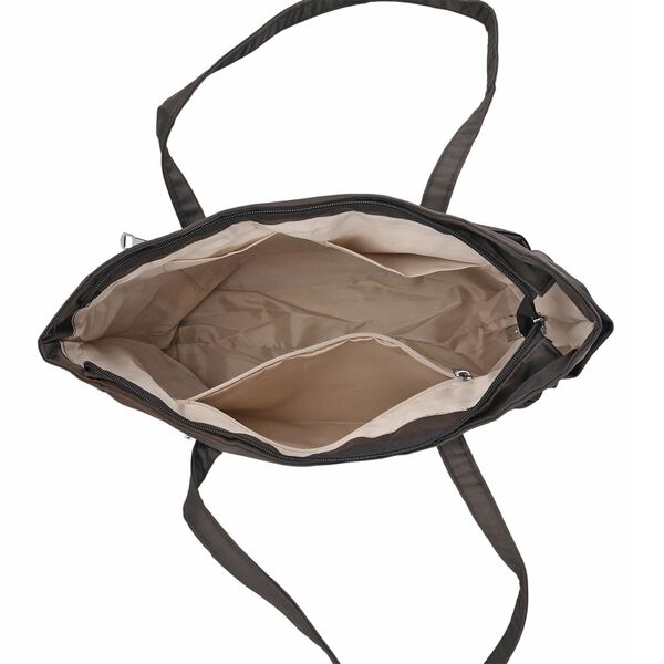 Elegante Signature Handtasche, edles Nylon Design mit 3 Rei&szlig;verschluss Taschen und 2 offenen Au&szlig;entaschen, ca. 30 x 30 x 10 cm, Dunkelbraun image number 5