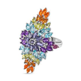 Mehrfarbiger Edelstein Ring, 925 Silber rhodiniert (Größe 21.00) ca. 6.12 ct