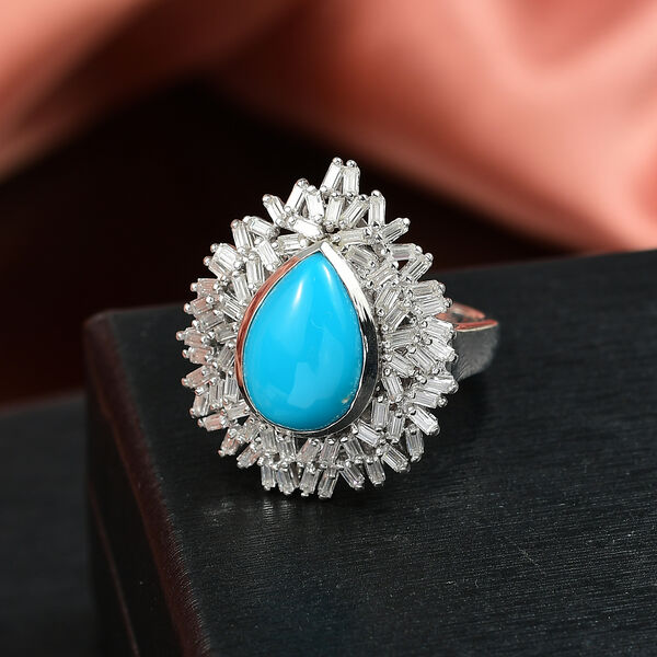 D joy Sleeping Beauty Türkis, Moissanit Ring 925 Silber rhodiniert (Größe 19.00) ca. 4.76 ct image number 2