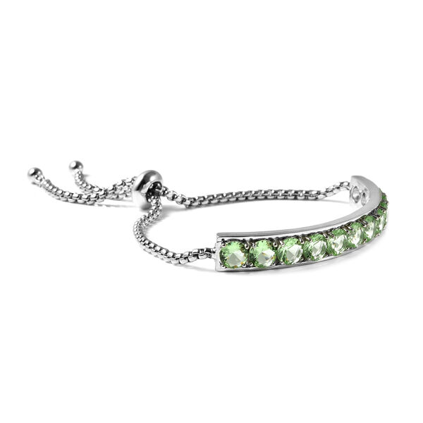 Flexibles neongr&uuml;nes Zirkonia Bolo-Armband, ca. 15-25 cm, silberfarben image number 2