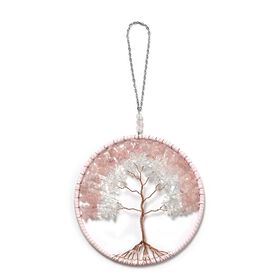 Handgefertigter Traumfänger mit Rosenquarz aus Kupferdraht, 16 cm, Rosa