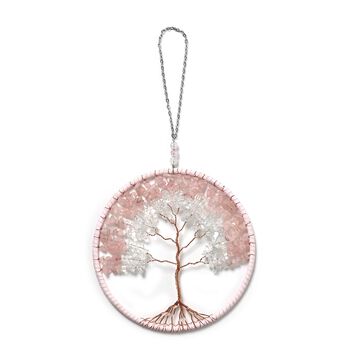 Handgefertigter Lebensbaum Traumfaenger aus Heilsteine Rosenquarz mit Kupferdraht ca 16 cm