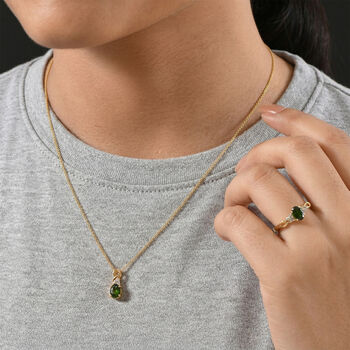 2er Set - D'joy Nat&uuml;rlicher Chromdiopsid Rind und Anh&auml;nger, 925 Silber vergoldet (Gr&ouml;&szlig;e 18.00) ca. 1,87 ct.