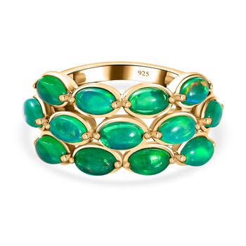 Gr&uuml;n, &auml;thiopischer Welo Opal Ring, 925 Silber Gelbgold Vermeil, (Gr&ouml;&szlig;e 18.00) ca. 1.70 ct