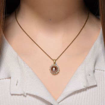 Lila Edison Perle (9-11 mm), Wei&szlig;er Zirkonia Anh&auml;nger mit Kette, ca. 50 cm Nickelfreies Messing, Reines Kupfer vergoldet