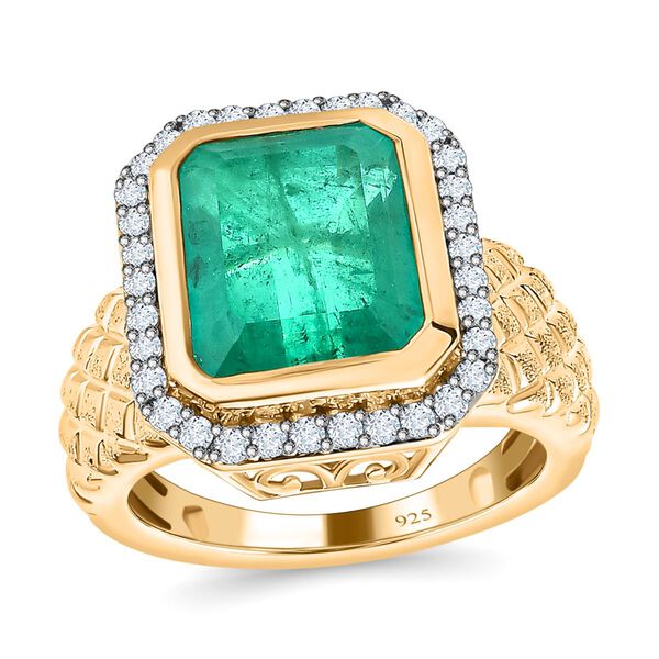 Smaragd-Quarz-Triplette, Wei&szlig;er Zirkon Ring, 925 Silber Gelbgold Vermeil, (Gr&ouml;&szlig;e 17.00) ca. 7.47 ct image number 4