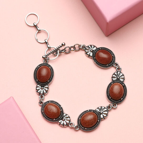 Goldenes Sandstein-Armband, ca. 20 cm, silberfarben, schwarz oxidiert ca. 40.00 ct image number 2