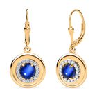 D'Joy Aurora Mondstein, Weißer Zirkon Ohrringe 925 Silber 750 Gelb Vergoldet ca. 1,71 ct.