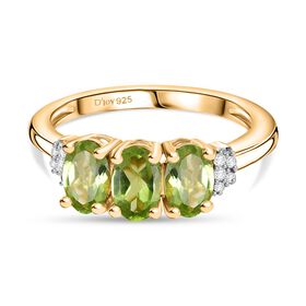 Peridot, Weißer Zirkon Ring 925 Silber vergoldet (Größe 20.00) ca. 1,55 ct