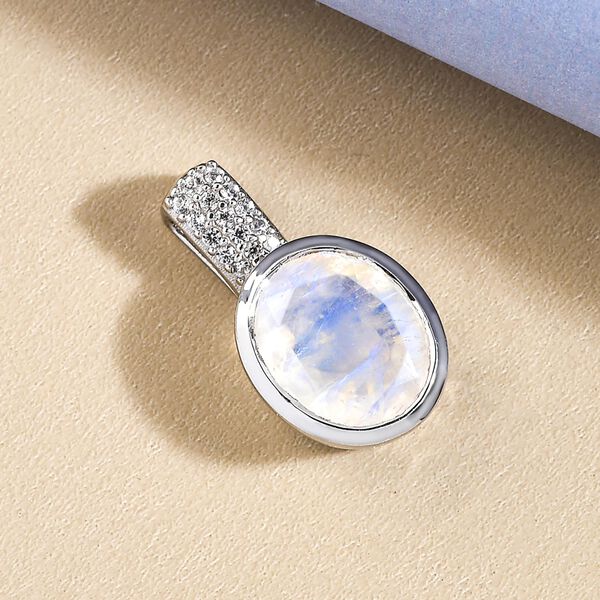 Premium Regenbogen Mondstein und weißer Zirkon-Anhänger, 925 Silber platiniert ca. 4.56 ct image number 3