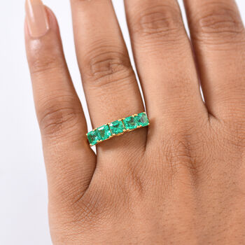 LUXURIANT AAA Labor kolumbianischer Smaragd und Labor Diamant Ring, 925er Silber 750 Gelbgold Vermeil - 1,60 ct.