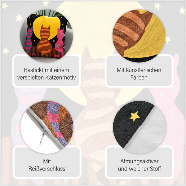 Besticktes Kissenbezug, Katzenpaar, Sonne und Mond image number 5