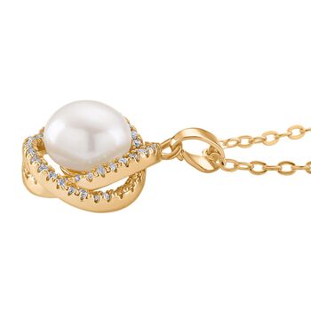 Wei&szlig;er Zirkonia und S&uuml;&szlig;wasserperle Ohrringe und Anh&auml;nger mit 50+5cm Kette