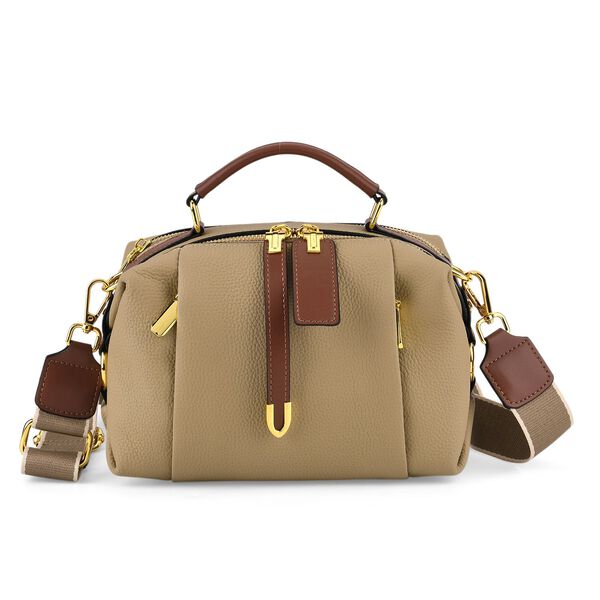 Elegante Leder Crossbody Tasche im Minimal Design 23 x 12 x 16 cm Khaki image number 5