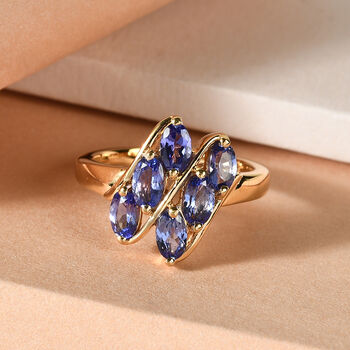 AA Tansanit Ring 925 Silber Gelbgold Vermeil  ca. 1,58 ct