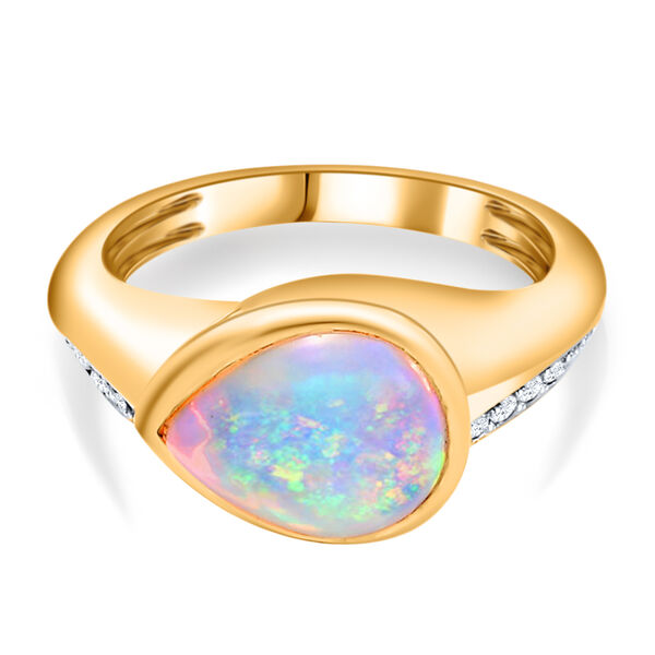 Nat&uuml;rlicher, &auml;thiopischer Opal und Zirkon-Ring, 925 Silber Gelbgold Vermeil  ca. 1,76 ct