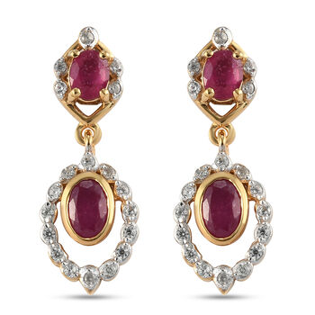 Afrikanischer Rubin (Fissure gef&uuml;llt) und Zirkon Ohrringe 925 Silber vergoldet ca. 1,72 ct