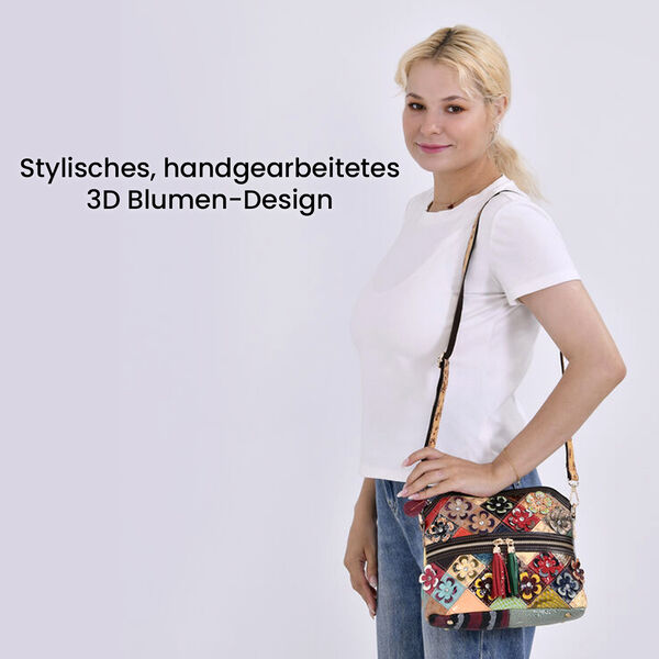Chaos by Elsie- Echtleder Crossbody Bag mit RFID-Schutz und Kroko-Prägung, Florales Muster image number 2