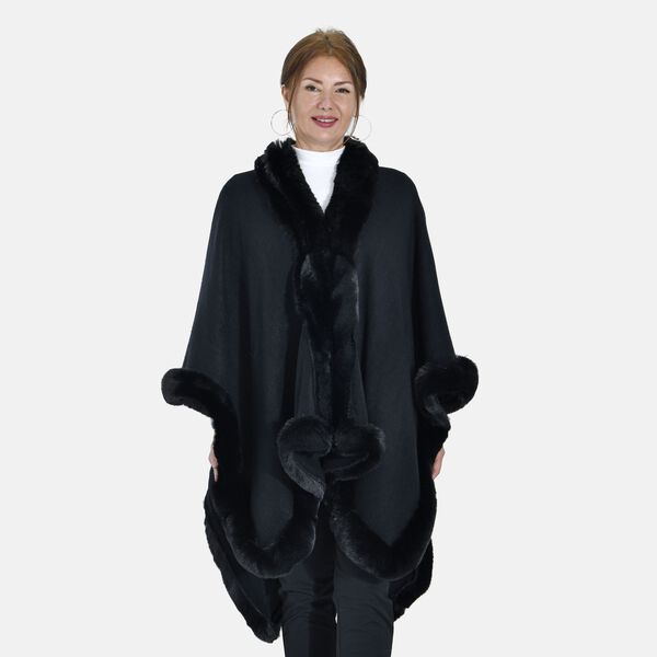 Kunstpelz-Ruana, Einheitsgr&ouml;&szlig;e - Schwarz image number 3