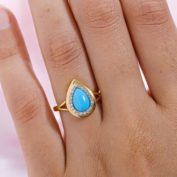 Amerikanischer, nat&uuml;rlicher Sleeping Beauty T&uuml;rkis und wei&szlig;er Zirkon-Ring, 925 Silber vergoldet  ca. 1,26 ct