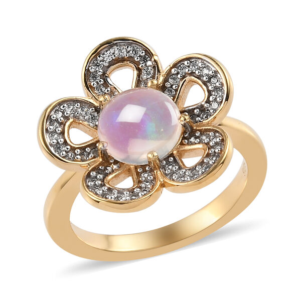 Natürlicher Äthiopischer Opal und Zirkon Blumen Ring 925 Silber vergoldet  ca. 1,26 ct image number 4