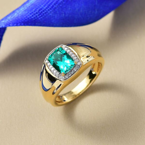 AAA Lab Created Kolumbianischer Smaragd, Lab Grown Diamant Ring 925 Silber 750 Gelbgold Vermeil (Größe 19.00) ca. 1,41 ct image number 1