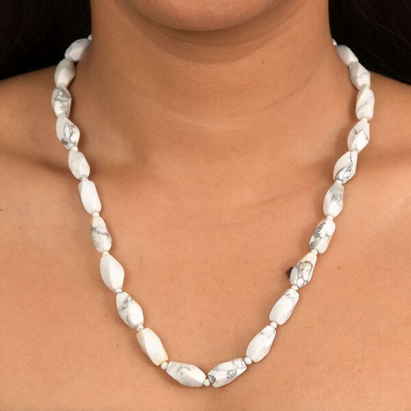 Wei&szlig;er Howlit Halskette ca. 50 cm Nickelfreies Messing platiniert ca. 180.00 ct image number 3