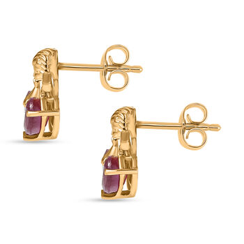 D'Joy Afrikanischer Rubin (Fissure gef&uuml;llt) Ohrringe 925 Silber Gelbes Gold ca. 2,40 ct.