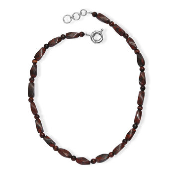 Leopard Jaspis, Rotes Tigerauge Halskette ca. 50 cm Nickelfreies Messing platiniert ca. 193.00 ct