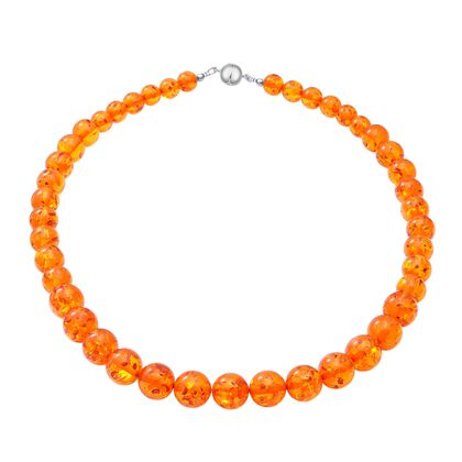 Nat&uuml;rliche, zertifizierte, baltische Bernstein Kugel-Halskette, 45 cm, 925 Silber Rhodium &Uuml;berzug