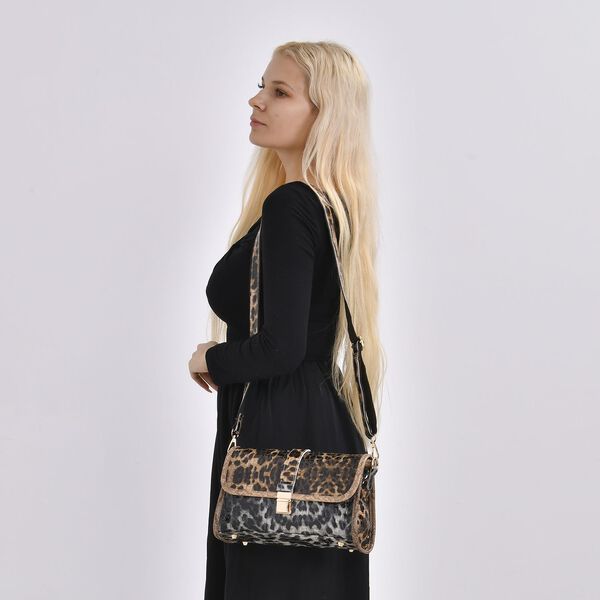 Chaos by Elsie- Crossbody Tasche aus Echtleder mit RFID Schutz und Leopardenmuster, Kaffee image number 2