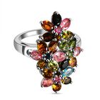 Natürlicher mehrfarbiger Turmalin-Ring, 925 Silber platiniert (Größe 20.00) ca. 4.99 ct