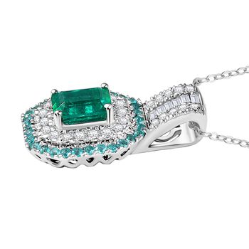 RHAPSODY zertifiziert und gepr&uuml;ft AAAA Kagem sambischer Smaragd, Paraiba Turmalin und Diamant Anh&auml;nger mit 45cm Kette in 950 Platin - 1,77 ct.