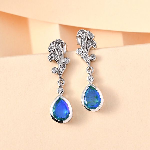 Pfau Triplette Quarz, wei&szlig;er Zirkon Ohrringe 925 Silber Platiniert ca. 3.18 ct image number 2