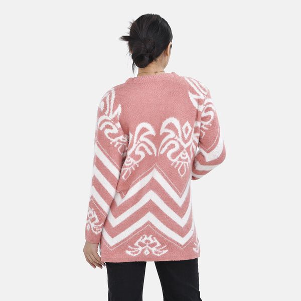 Cardigan in rosa mit geometrischen Mustern image number 2