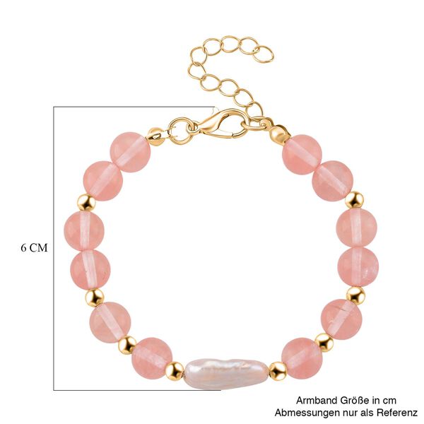 Kirsche Quarz, Weiße Keshi Perle Armband, ca. 18cm mit 5cm extender, Reine Legierung goldfarben image number 6