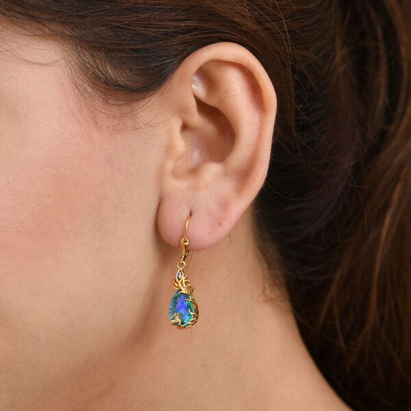 D’joy Pfau Quarz Triplette, Weißer Zirkon Ohrringe 925 Silber 750 Gelb Vergoldet ca. 6,59 ct. image number 2