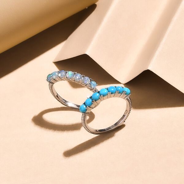 2er Set - Sleeping Beauty T&uuml;rkis und nat&uuml;rlicher, &auml;thiopischer Opal Ring, Edelstahl, ca. 1,44 ct image number 2