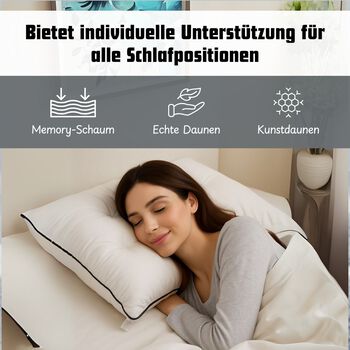 SERENITY NIGHT 5-in-1-Kissen mit echtem Daunen, Kunstdaunen und Memory-Schaum, 50x75cm