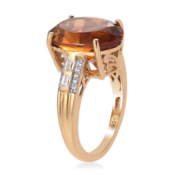 Madira Citrine und Zirkon Solitär Ring 925 Silber 585 Vergoldet image number 5