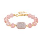 Kirsche Quarz, Weiße Keshi Perle Armband, flexibel, vergoldet 55.00 ct